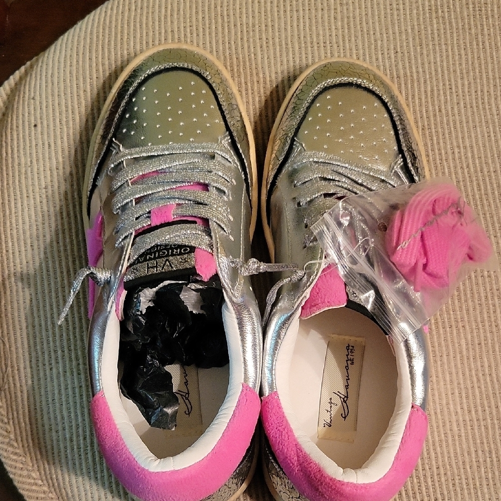 Vintage Havana Pink and Silver Sneakers with Cushioned Design